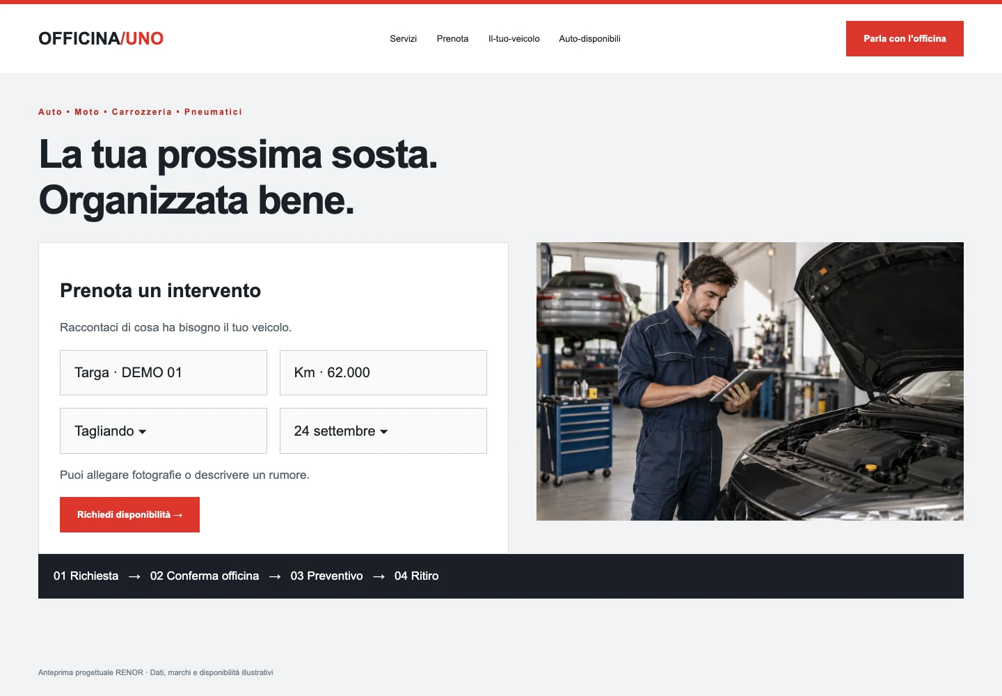 Prenotazione intervento — schermata dimostrativa