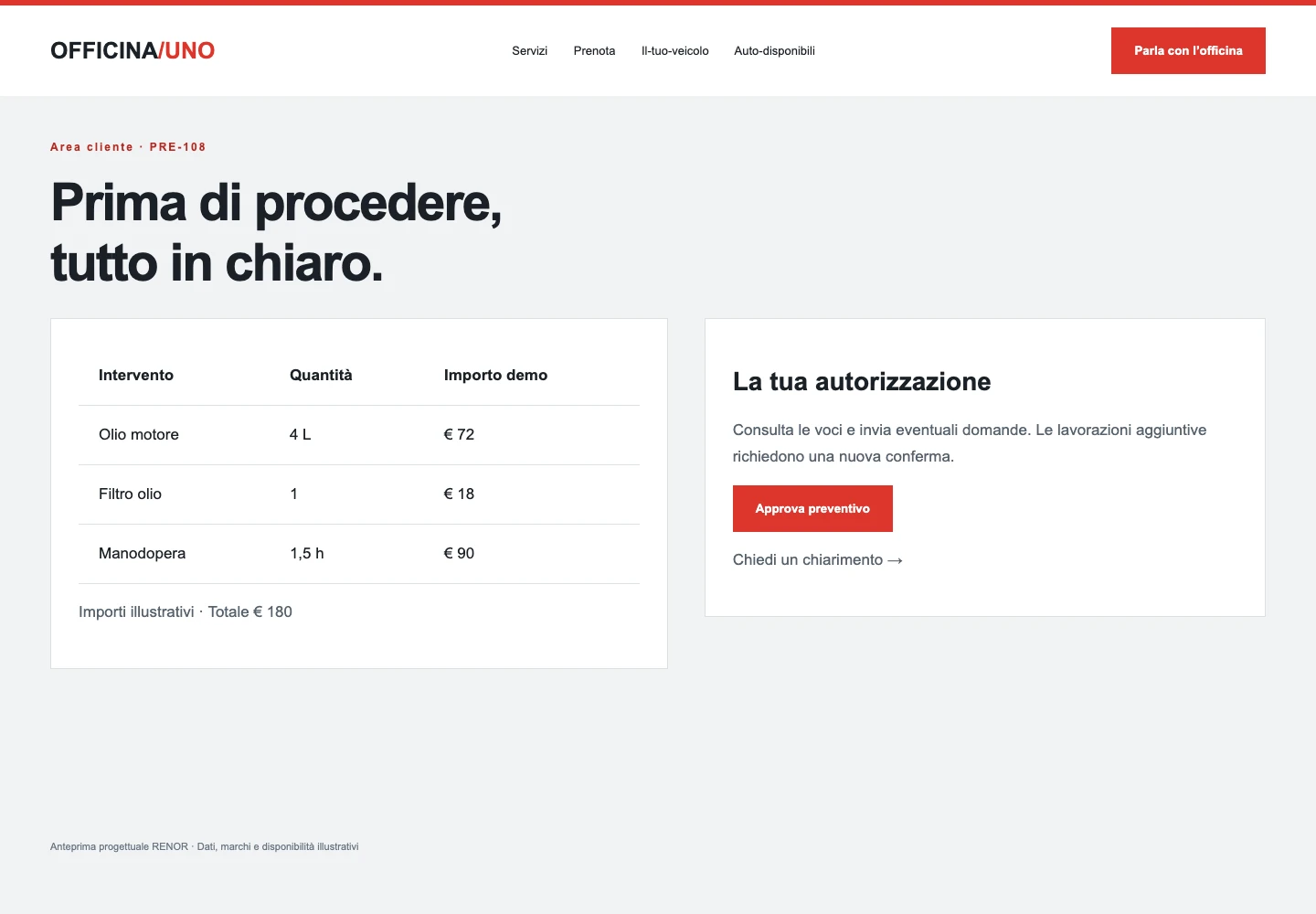 Preventivo cliente — schermata dimostrativa