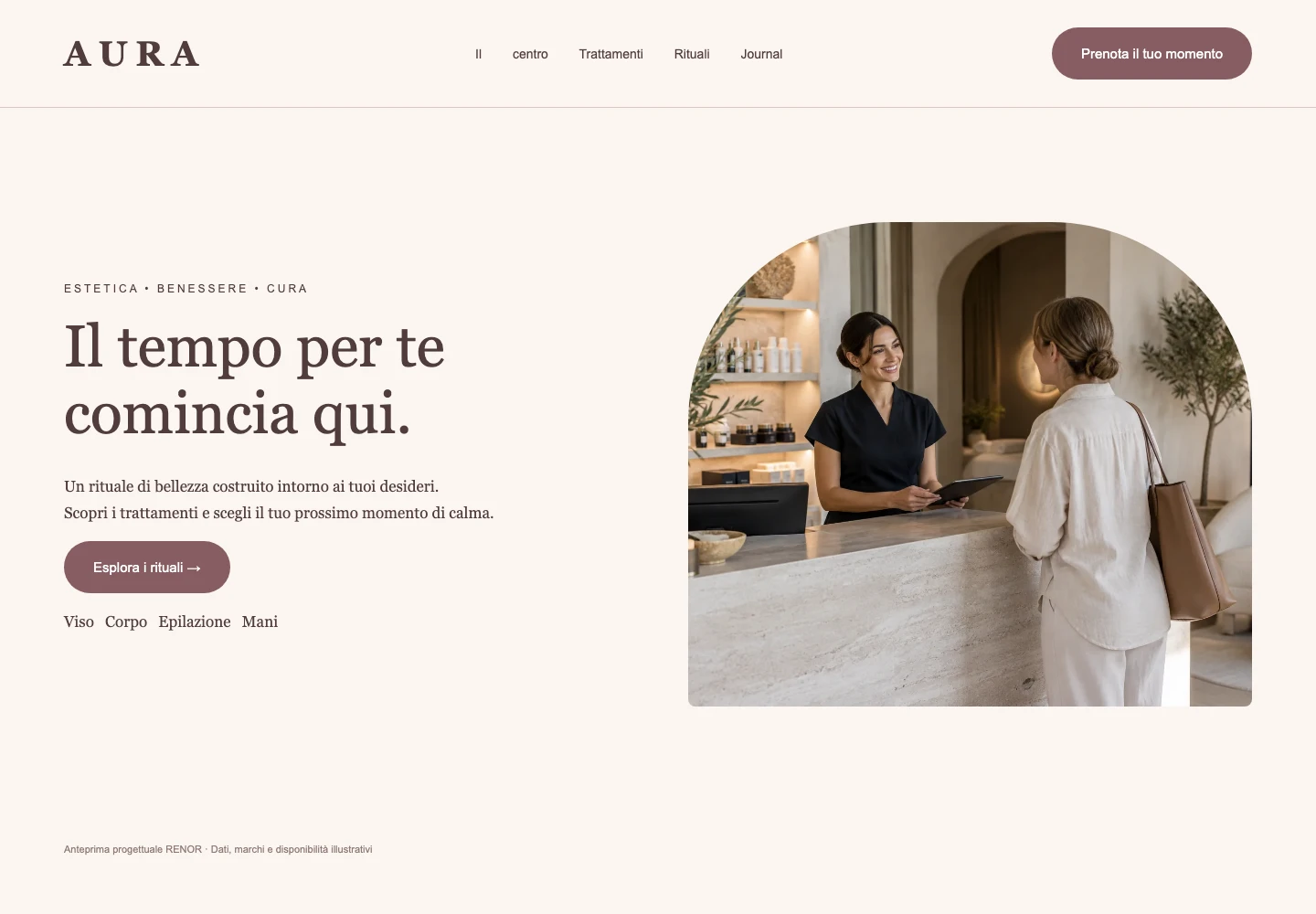 Il sito del centro — schermata dimostrativa