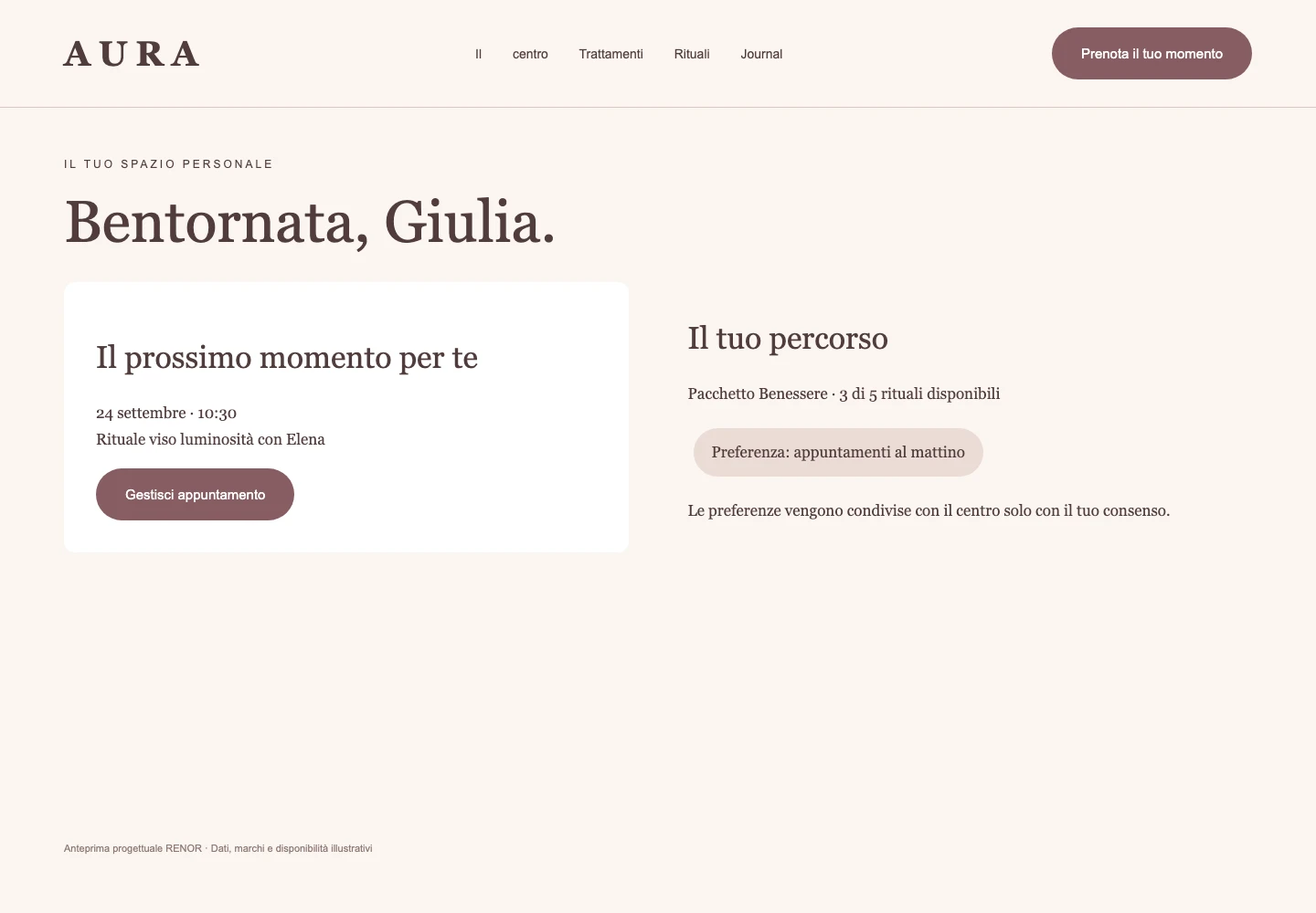 Area cliente — schermata dimostrativa