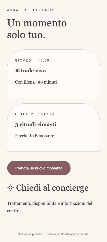 Anteprima dell’app Centri estetici — concept da sviluppare