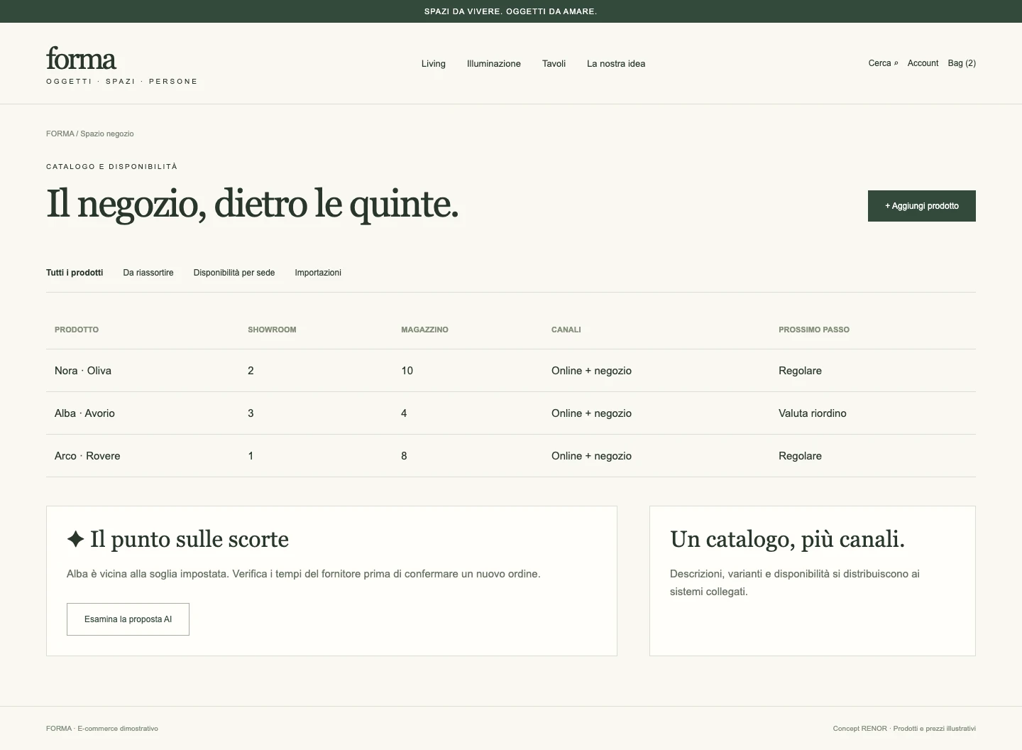 Gestione scorte — schermata dimostrativa