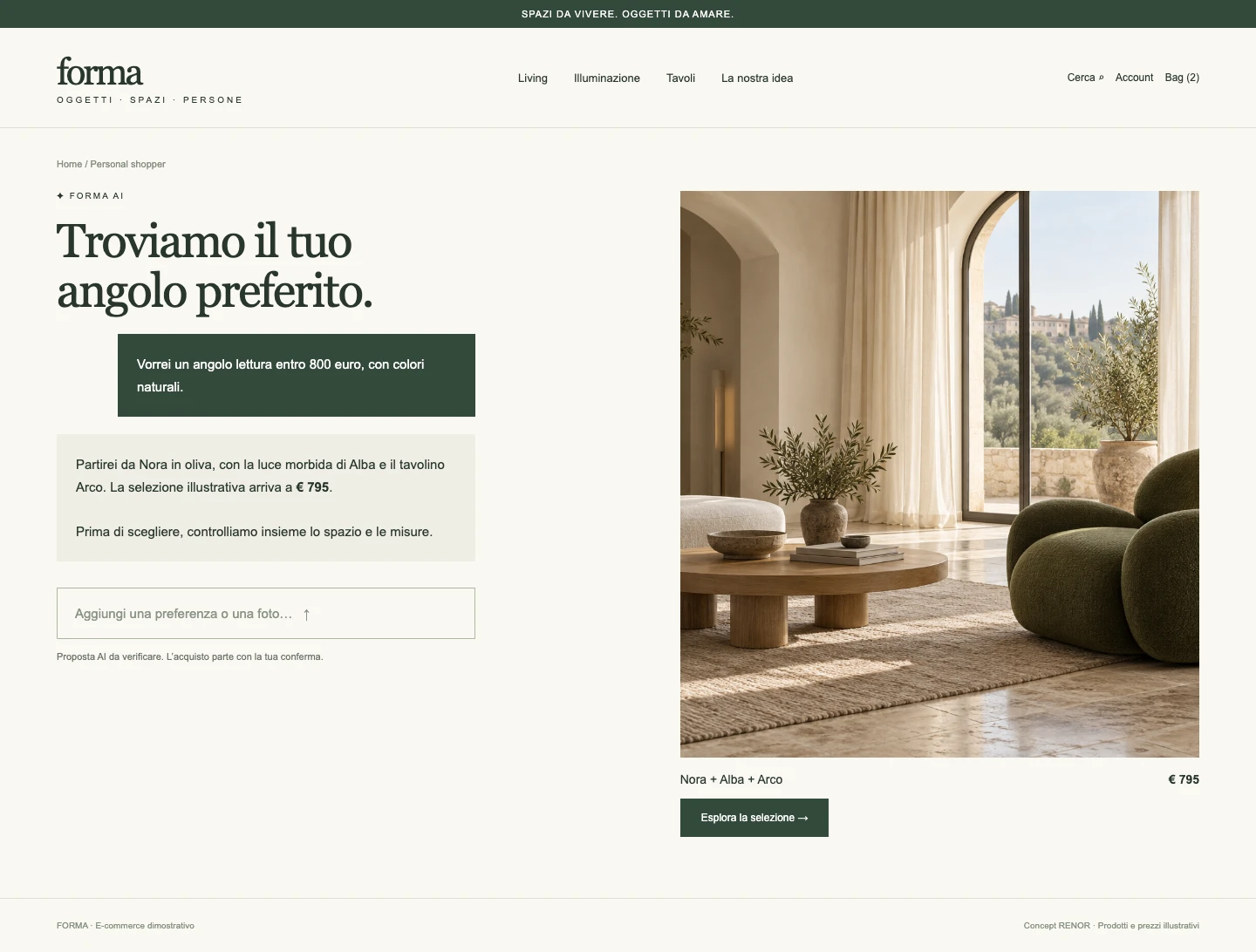 Personal shopper AI — schermata dimostrativa