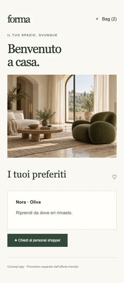 Anteprima dell’app Commercio — concept da sviluppare
