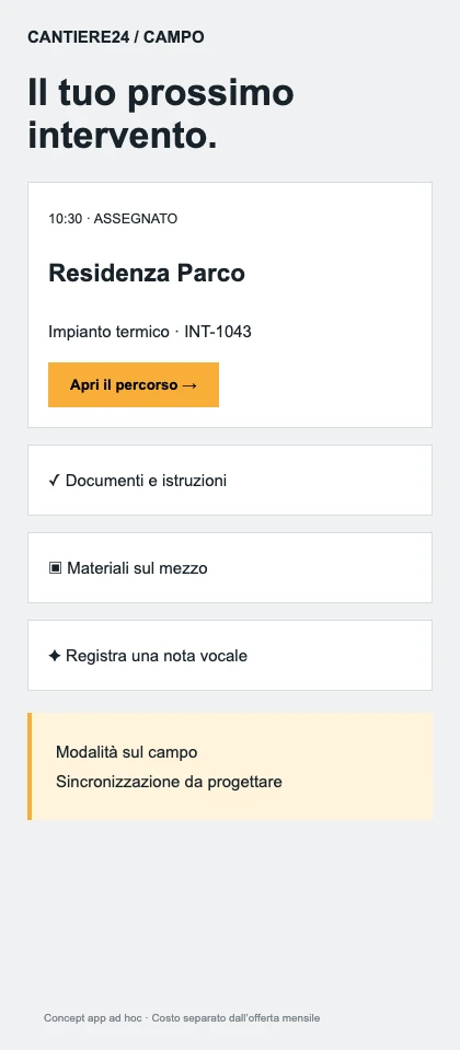 Anteprima dell’app Edilizia e impiantistica — concept da sviluppare
