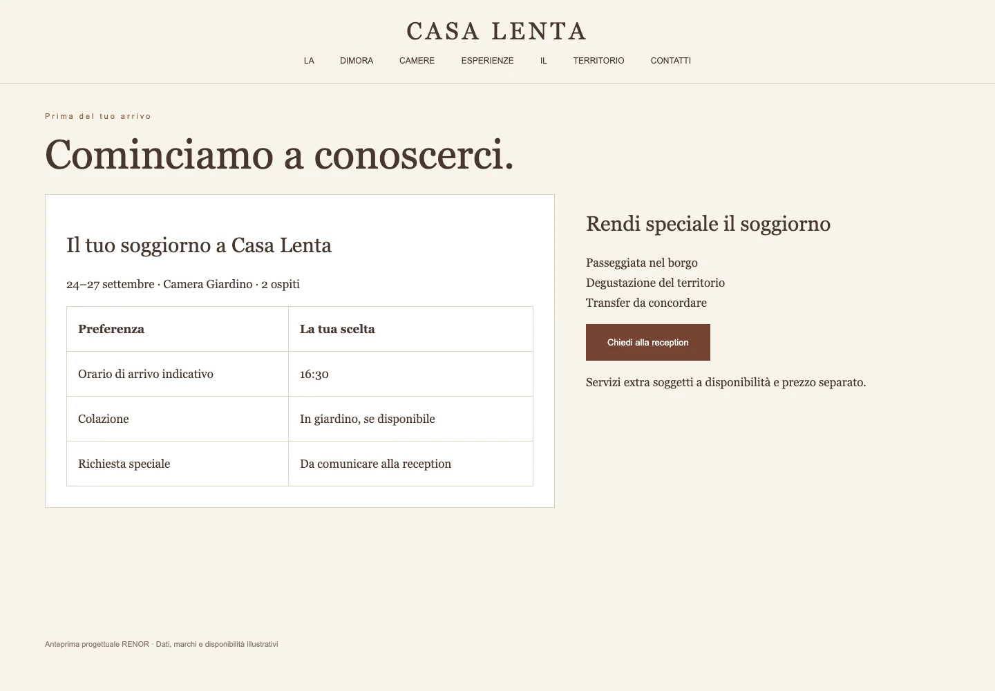 Prima dell’arrivo — schermata dimostrativa