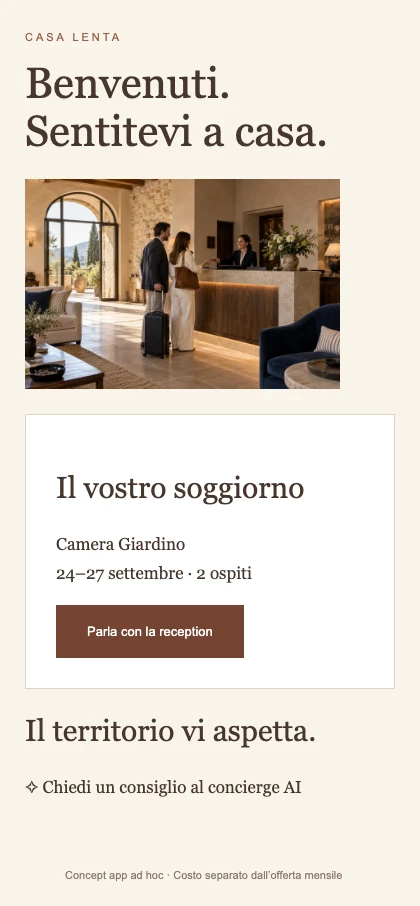 Anteprima dell’app Hotel e ospitalità — concept da sviluppare