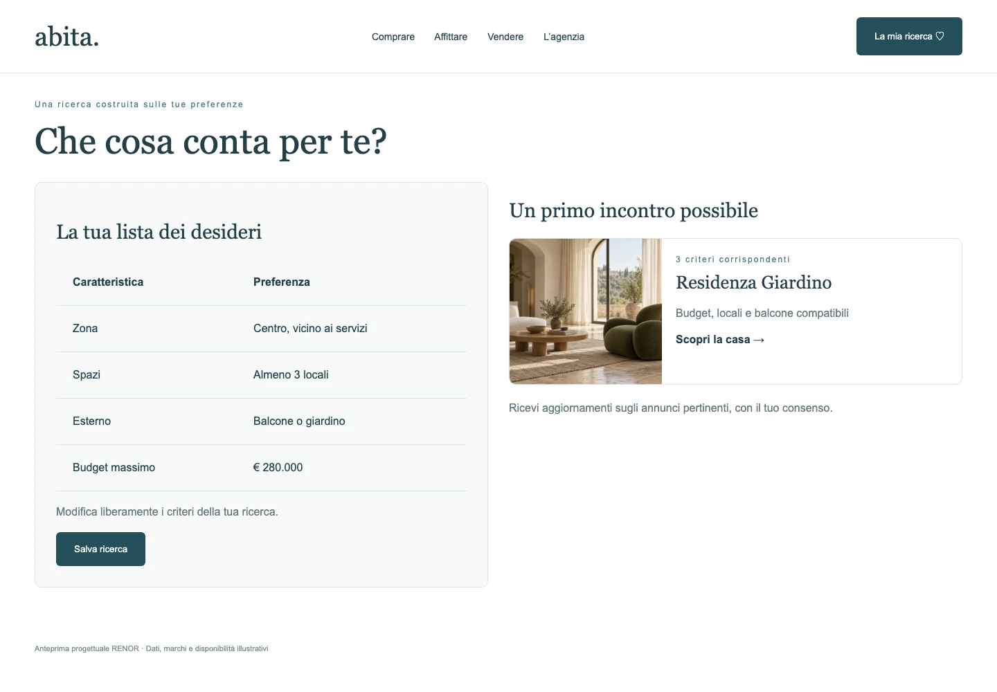 Preferenze di ricerca — schermata dimostrativa