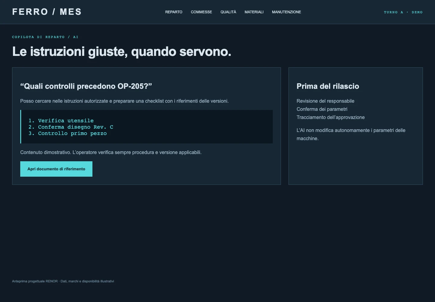 Copilota di reparto AI — schermata dimostrativa
