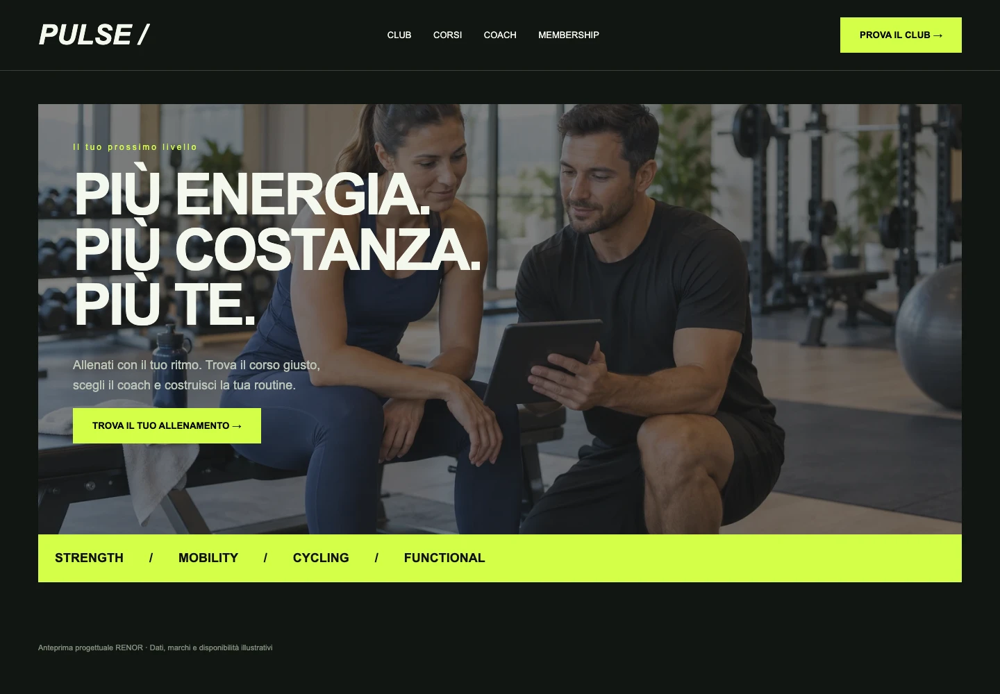 Il sito del club — schermata dimostrativa