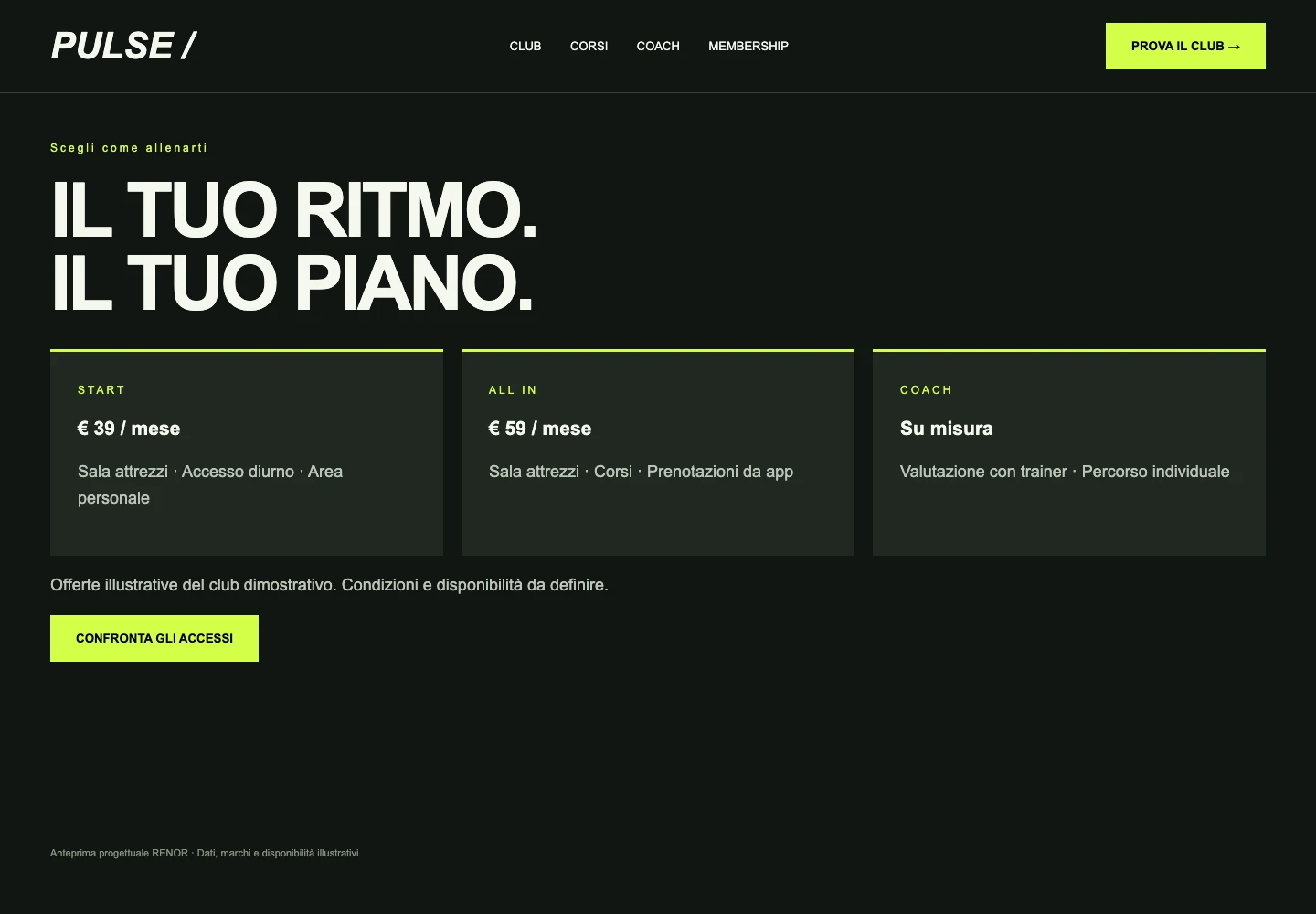 Abbonamenti — schermata dimostrativa