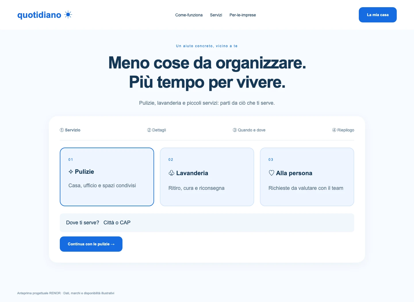 Scegli il servizio — schermata dimostrativa