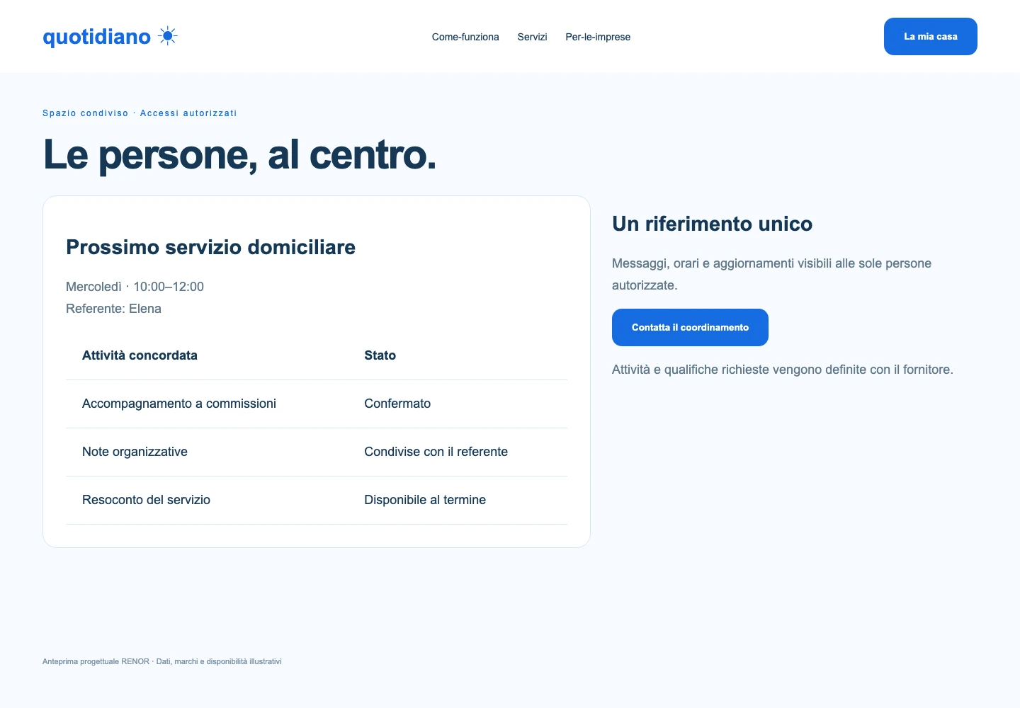Servizi domiciliari — schermata dimostrativa