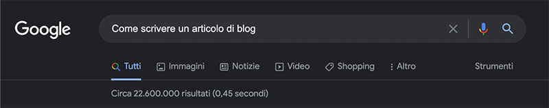 Esempio di ricerca su Google