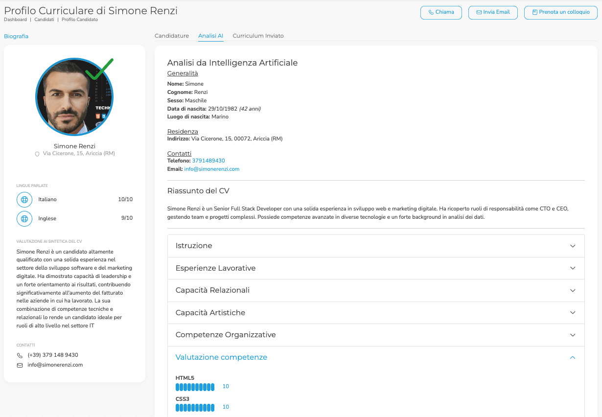 Analisi di un CV per la selezione del personale con intelligenza artificiale
