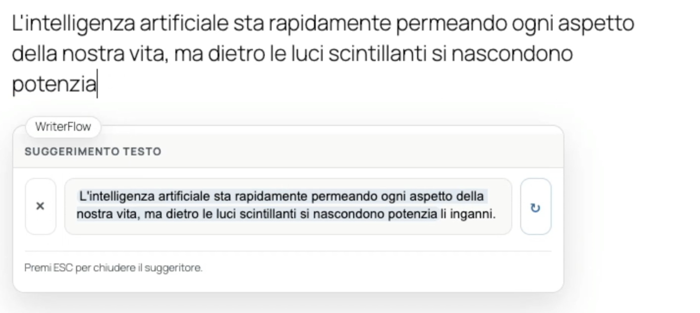 AI per la scrittura di articoli con WriterFlow: suggerimenti di testo durante la scrittura