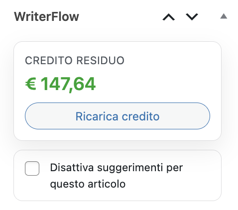 Visualizzazione del credito residuo nell’editor WordPress