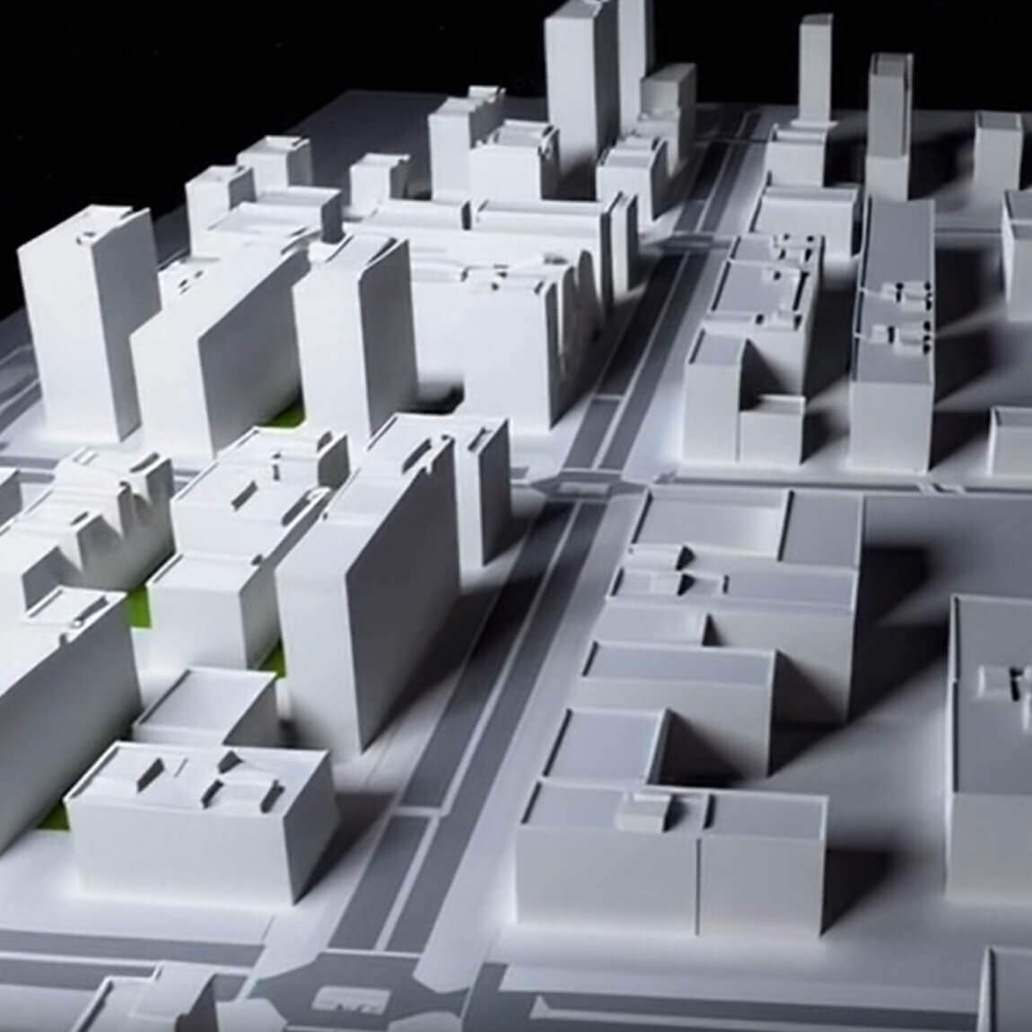 Modello fisico di un plastico urbanistico dettagliato realizzato con tecniche additive