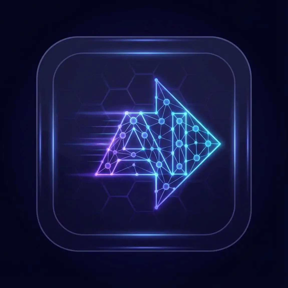 Stylized icon of an arrow composed of digital circuits representing secure data processing