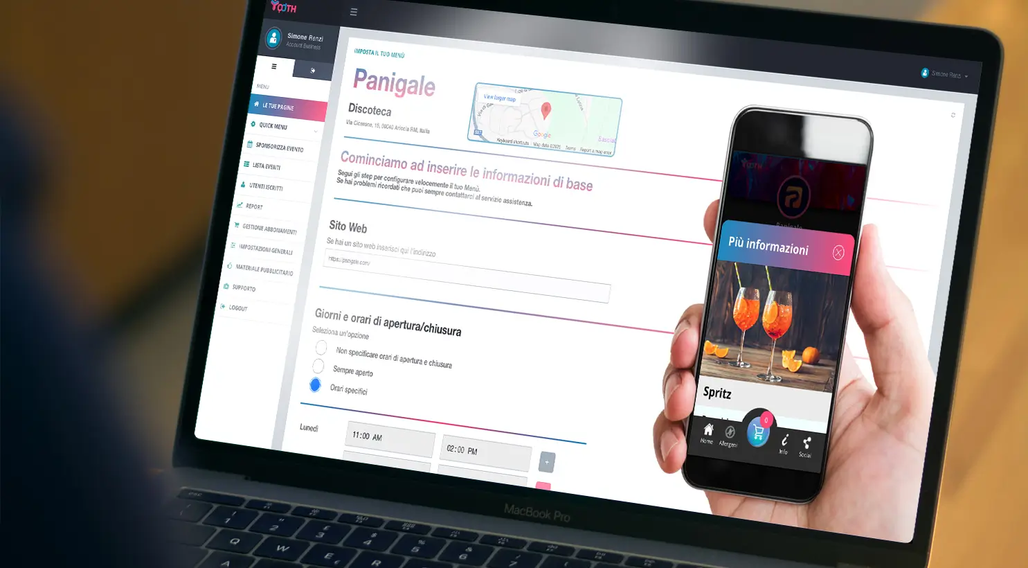Monitors and smartphones displaying the social interface of the AI platform for communities