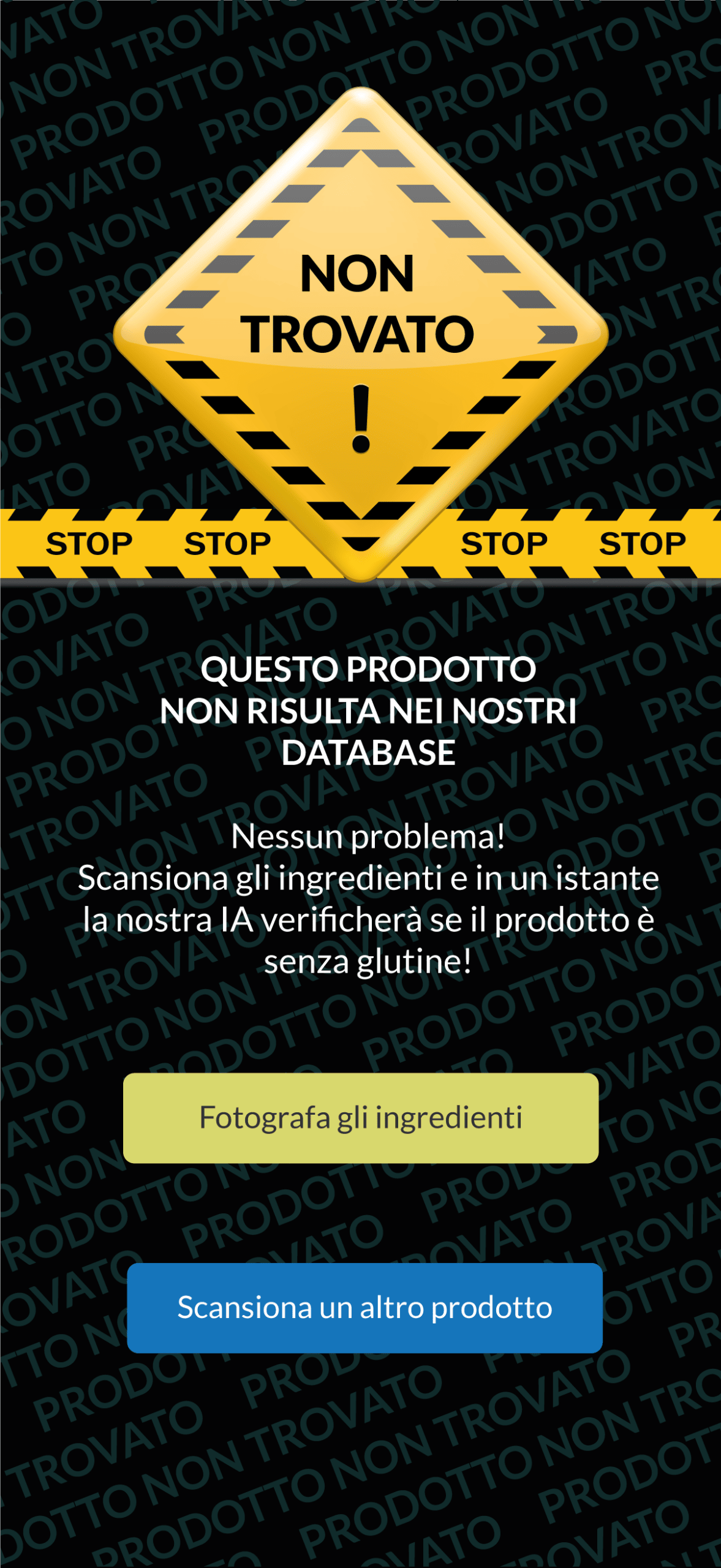 CeliachIA gestisce un prodotto non in database invitando l'AI a processare gli ingredienti