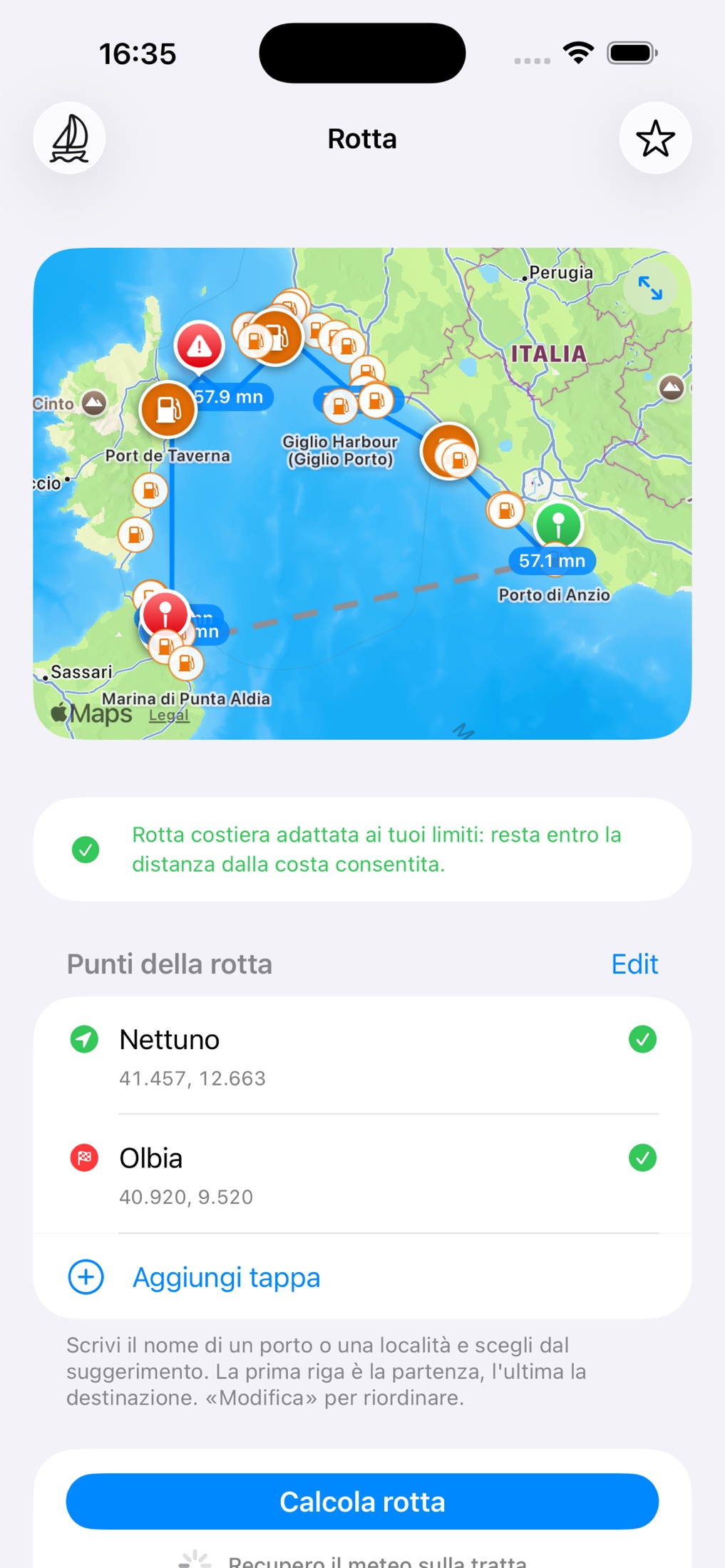 NaviRoute: route with refuelling stops added automatically